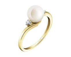 Apart Pierścionek z żółtego złota z brylantami i perłą - próba 585< Pierścionki