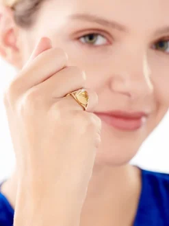 Sale Apart Pierścionek z żółtego złota z diamentami i cytrynem - liście - próba 585