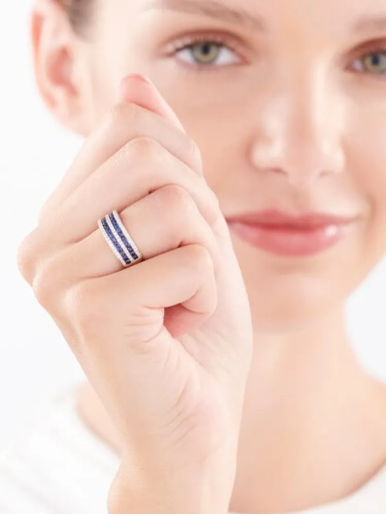 Apart Pierścionek z żółtego złota z diamentami i szafirami - próba 585< Pierścionki
