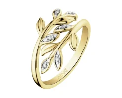 Apart Pierścionek z żółtego złota z diamentami - liście - 0,03 ct - próba 375< Pierścionki