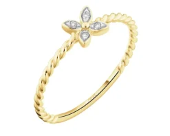 New Apart Pierścionek z żółtego złota z brylantami - kwiat - 0,02 ct - próba 375