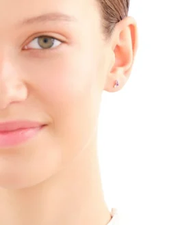 Clearance Apart Pojedynczy kolczyk z żółtego złota z diamentem i ametystami - próba 375