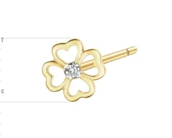 Apart Pojedynczy kolczyk z żółtego złota z diamentem - koniczyna - 0,003 ct - próba 375< Kolczyki Z Diamentami