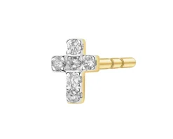 Apart Pojedynczy kolczyk z żółtego złota z diamentami - krzyż - 0,02 ct - próba 375< Wszystkie
