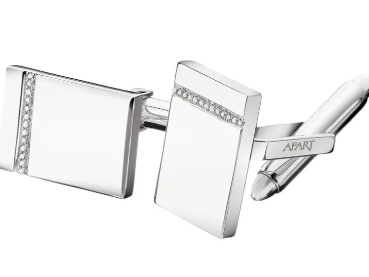 Online Apart Spinki do mankietów z białego złota z diamentami - 0,06 ct - próba 585