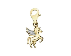 Clearance Apart Zawieszka charms z żółtego złota z diamentami - jednorożec - 0,01 ct - próba 375