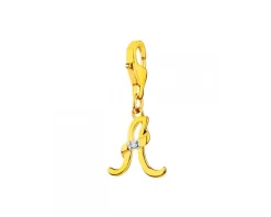 Discount Apart Zawieszka charms z żółtego złota z diamentem - litera A - 0,004 ct - próba 375