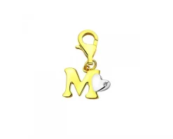 Clearance Apart Zawieszka charms z żółtego złota z diamentem - litera M, serce - 0,004 ct - próba 375