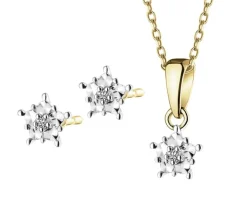 New Apart Zawieszka i kolczyki z żółtego i białego złota z diamentami - komplet - 0,01 ct - próba 375