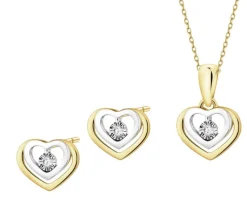 Apart Zawieszka i kolczyki z żółtego i białego złota z brylantami - komplet - serca - 0,03 ct - próba 375< Wszystkie