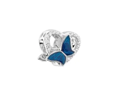 Clearance Apart Zawieszka srebrna beads z cyrkoniami - motyl, serce