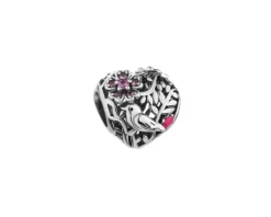 Apart Zawieszka srebrna beads z cyrkoniami i emalią - serce, ptak< Beads