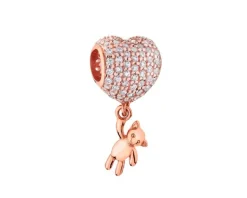 Apart Zawieszka srebrna beads z cyrkoniami - miś, serce< Beads