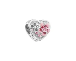 Apart Zawieszka srebrna beads z cyrkoniami i emalią - serce, kwiaty< Beads