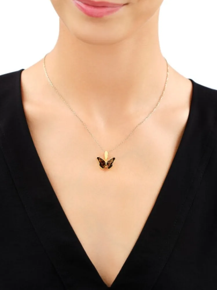 Outlet Apart Zawieszka srebrna z bursztynem - motyl