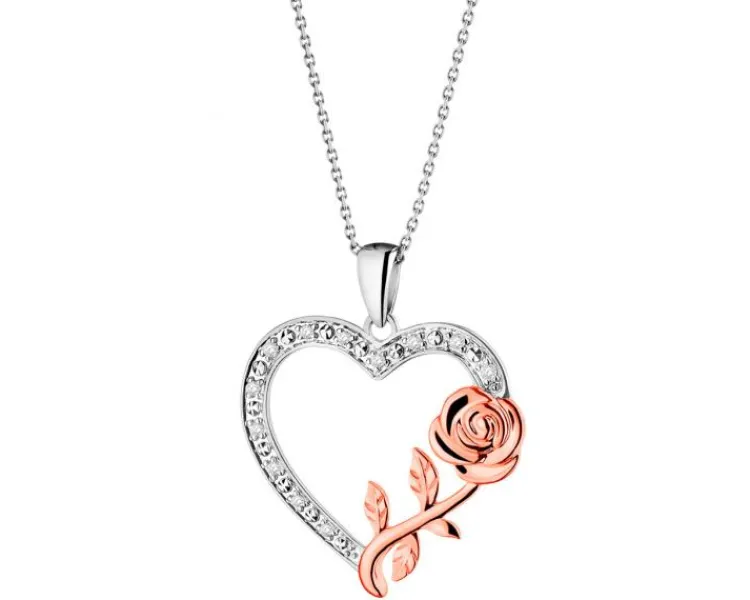 Sale Apart Zawieszka z białego i różowego złota z diamentami - serce, róża - 0,05 ct - próba 375