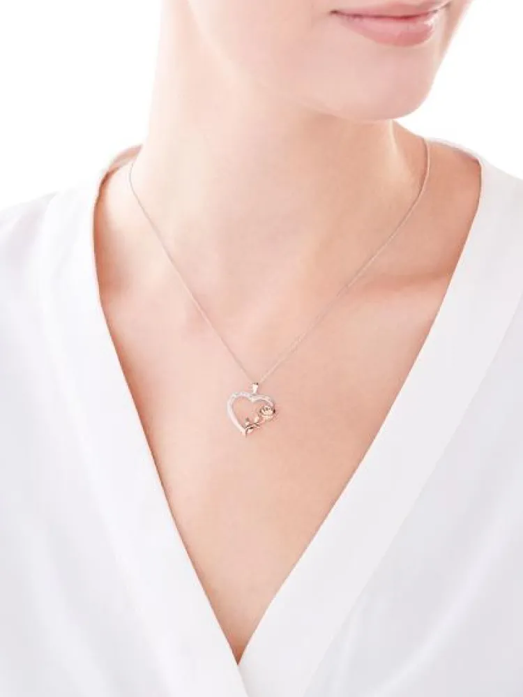 Sale Apart Zawieszka z białego i różowego złota z diamentami - serce, róża - 0,05 ct - próba 375