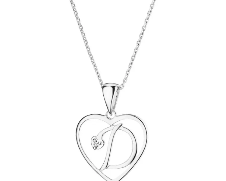 Apart Zawieszka z białego złota z diamentem - litera D, serce - 0,005 ct - próba 585< Zawieszki