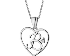 Outlet Apart Zawieszka z białego złota z diamentem - litera B, serce - 0,005 ct - próba 585