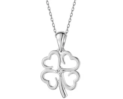 Outlet Apart Zawieszka z białego złota z brylantem - koniczyna - 0,01 ct - próba 375