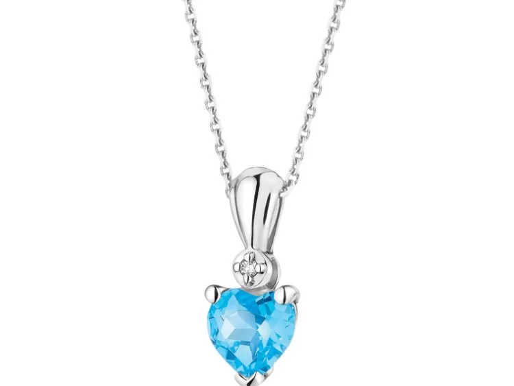 Apart Zawieszka z białego złota z diamentem i topazem - serce - próba 375< Zawieszki