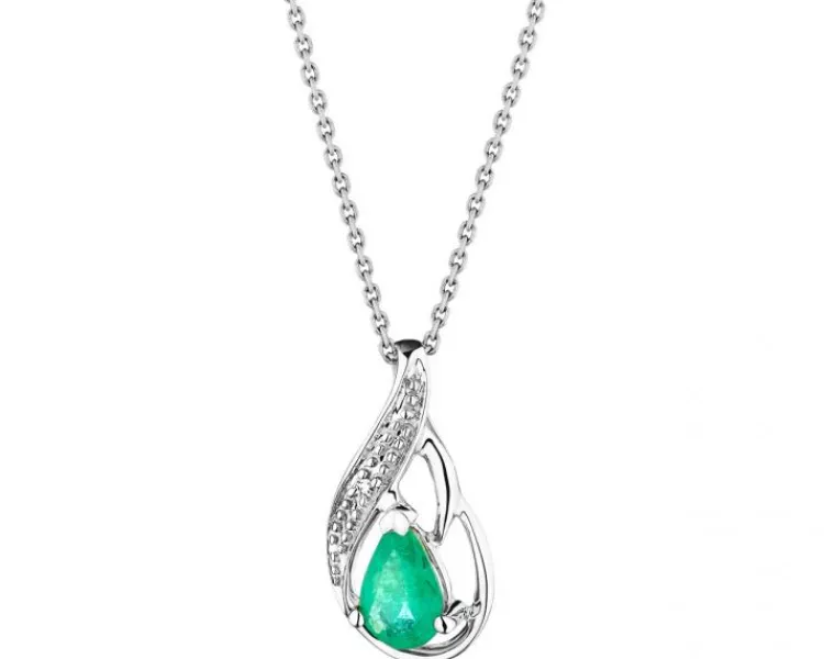 Apart Zawieszka z białego złota z diamentem i szmaragdem - próba 375