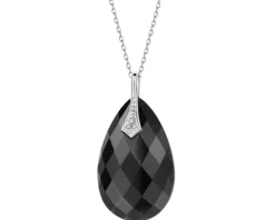Outlet Apart Zawieszka z białego złota z diamentami i onyksem - próba 585