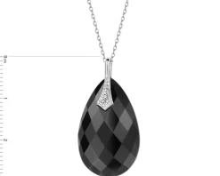 Outlet Apart Zawieszka z białego złota z diamentami i onyksem - próba 585