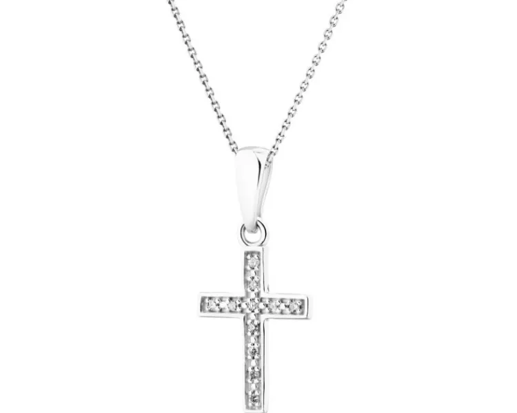 Apart Zawieszka z białego złota z diamentami - krzyż - 0,02 ct - próba 375