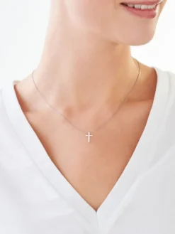 Apart Zawieszka z białego złota z diamentem - krzyż - 0,003 ct - próba 585< Zawieszki