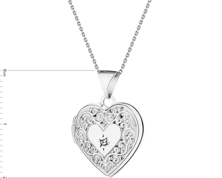 Apart Zawieszka z białego złota z diamentem - puzderko - serce - 0,005 ct - próba 585< Zawieszki