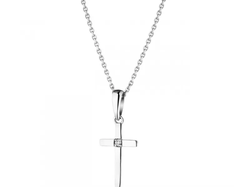 Sale Apart Zawieszka z białego złota z brylantem - krzyż - 0,006 ct - próba 375