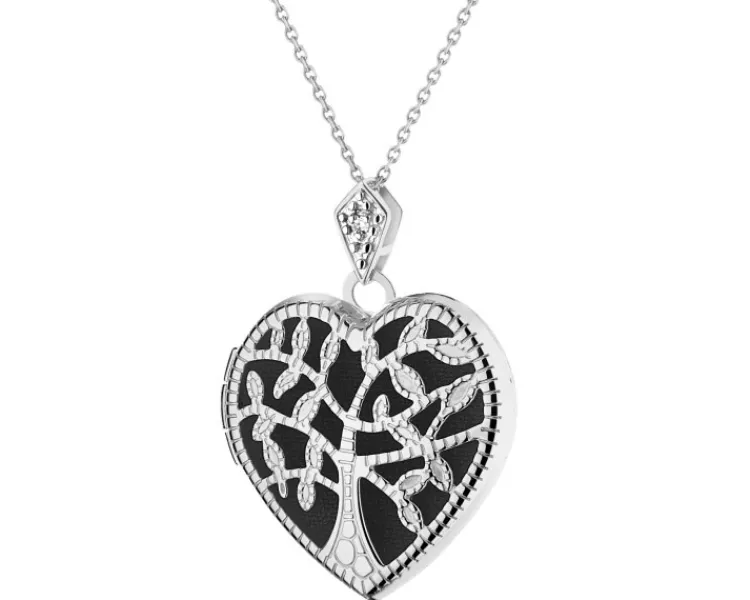 Discount Apart Zawieszka z białego złota z diamentem - puzderko - serce, drzewko - 0,005 ct - próba 585