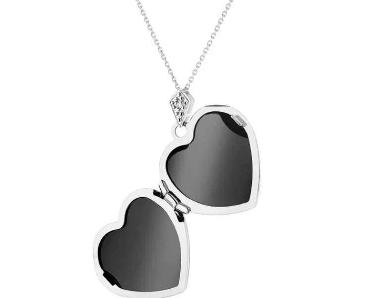 Discount Apart Zawieszka z białego złota z diamentem - puzderko - serce, drzewko - 0,005 ct - próba 585