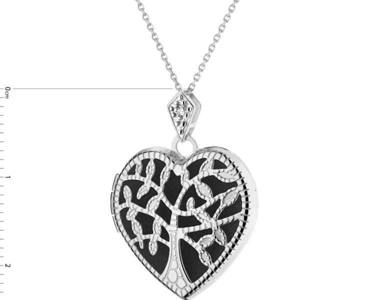 Discount Apart Zawieszka z białego złota z diamentem - puzderko - serce, drzewko - 0,005 ct - próba 585