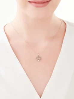Outlet Apart Zawieszka z białego złota z diamentami - drzewko - 0,01 ct - próba 375