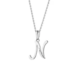 Discount Apart Zawieszka z białego złota z diamentem - litera N - 0,004 ct - próba 585