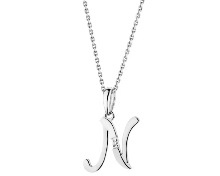 Discount Apart Zawieszka z białego złota z diamentem - litera N - 0,004 ct - próba 585