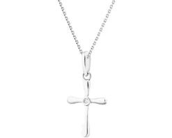Apart Zawieszka z białego złota z diamentem - krzyż - 0,005 ct - próba 585< Zawieszki