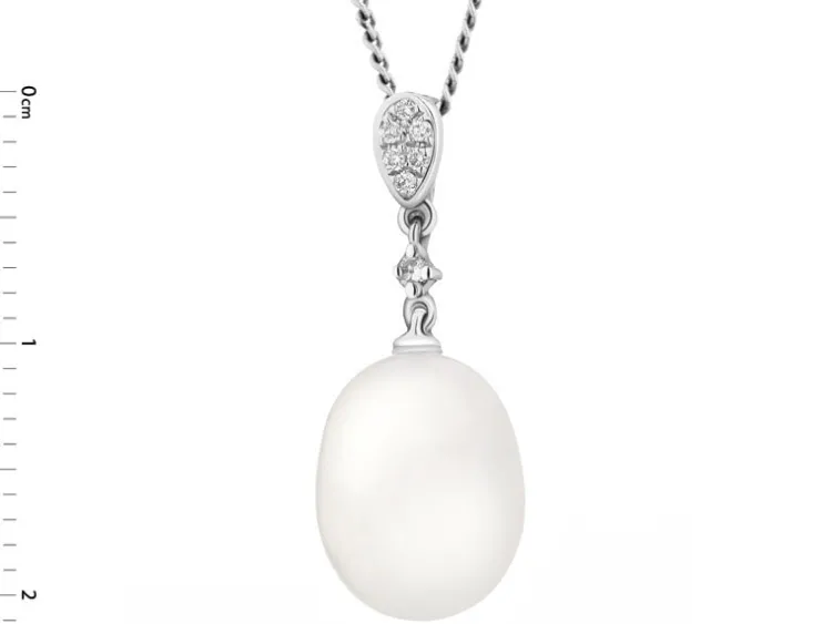 Apart Zawieszka z białego złota z brylantami i perłą - próba 585< Zawieszki