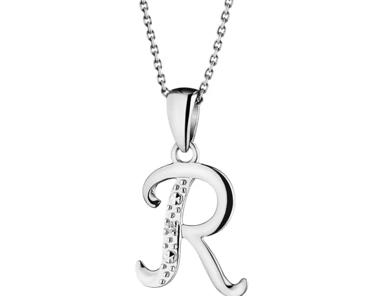 Apart Zawieszka z białego złota z diamentem - litera R - 0,003 ct - próba 585