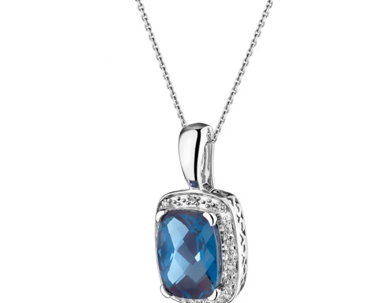 Discount Apart Zawieszka z białego złota z diamentami i topazem London Blue - próba 585