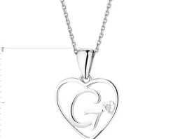 Clearance Apart Zawieszka z białego złota z diamentem - litera G, serce - 0,005 ct - próba 585