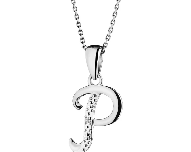 Sale Apart Zawieszka z białego złota z diamentem - litera P - 0,003 ct - próba 585