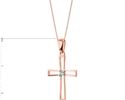 Apart Zawieszka z różowego i białego złota z diamentem - krzyż - 0,002 ct - próba 375< Zawieszki
