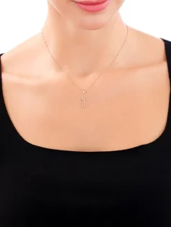 Apart Zawieszka z różowego i białego złota z diamentem - krzyż - 0,002 ct - próba 375< Zawieszki
