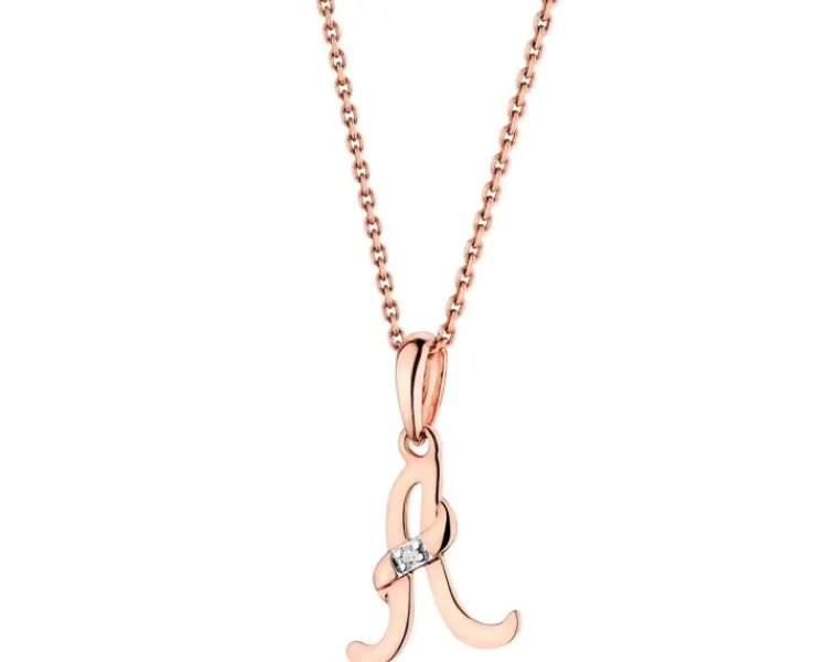 Clearance Apart Zawieszka z różowego złota z diamentem - litera A - 0,004 ct - próba 585