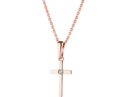 Apart Zawieszka z różowego złota z brylantem - krzyż - 0,006 ct - próba 585< Zawieszki