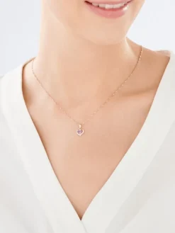 Apart Zawieszka z różowego złota z diamentem i ametystem - serce - próba 375< Zawieszki