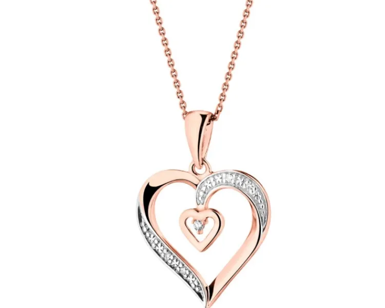 Discount Apart Zawieszka z różowego złota z diamentami - serca - 0,01 ct - próba 585